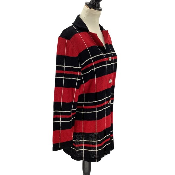 Todd & Olivia Womens Red & Black Plaid Wool Blend Button Front Cardigan Size 10 - Picture 2 of 7